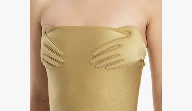 Goldfinger Delight: The Hilariously Daring Hands High-Leg Strapless Swimsuit